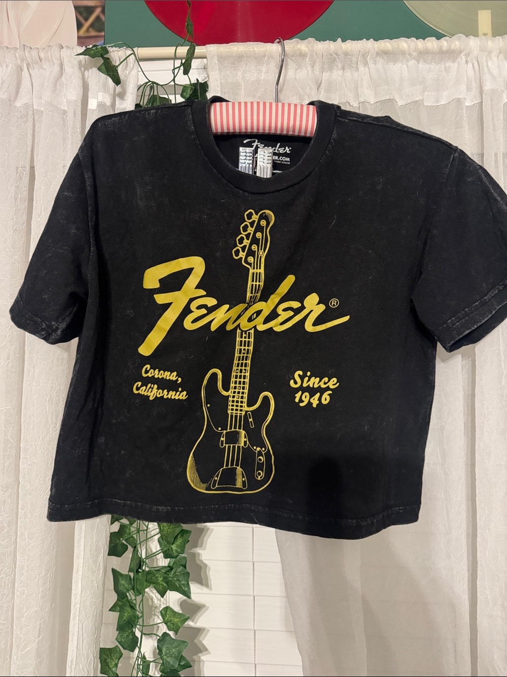 Fender Black Tee with Yellow Guitar Graphic - Kids Short Sleeve
